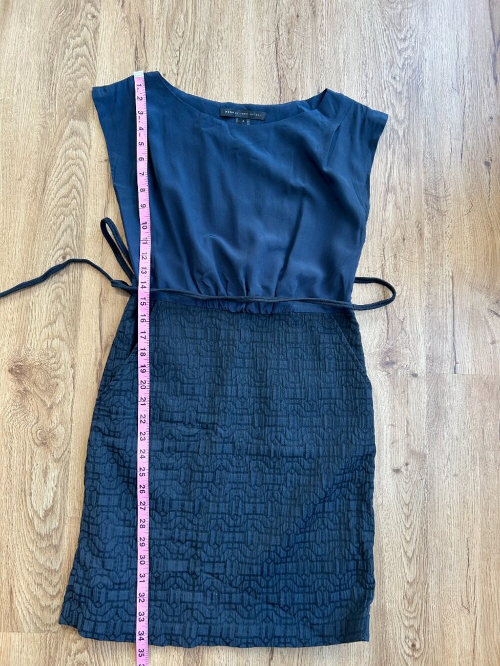 Marc by Marc Jacobs Silk Top Dress Navy Mixed Media Mini Size 4 Work Chic - Picture 9 of 11
